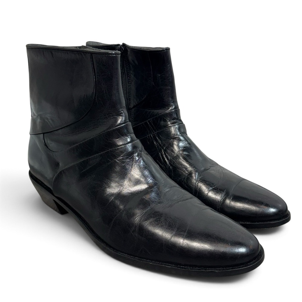 David Taylor Mens Black Leather Beatle Ankle Boots Size 11 D Cuban Block Heel